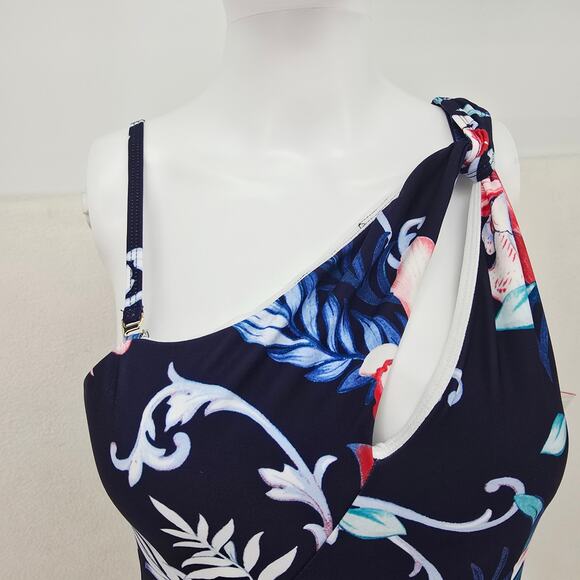 Carmen Marc Valvo One-Shoulder Cutout Navy 12 New - Picture 5 of 7